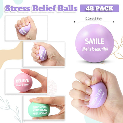 Liliful 100 Pcs Motivational Stress Balls Bulk Inspirational Squeeze Balls for Adults Anxiety Relief Fidget Toys Office Employee Gifts Classroom Rewards 2.2 Inch (Bright Colors)