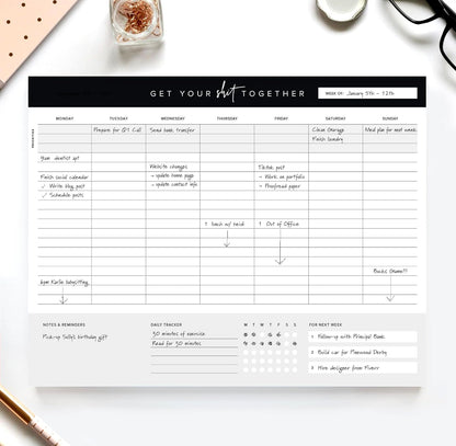 ThreeKin Weekly Planner - Premium 52-Sheet Tear-Off Notepad, 8.5 x 11 inches, Clean Colorful Design, Perfect for Work, School, Projects, and Entrepreneurs, Female & USA Owned Business