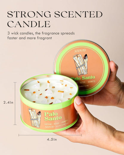 AOOVOO Sage Candle for Cleansing - 3 Wick 12oz Large Scented Candle with Crystals & Sage Leaves Inside, Soy Candles Non Toxic for Meditation Spiritual Gift, Aromatherapy Candle for Women Men