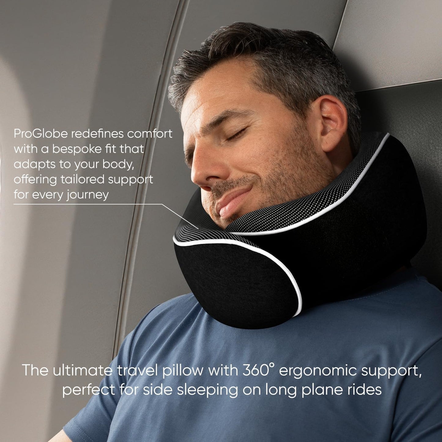 Proglobe Travel Neck Pillow for Airplanes, Long Haul Flight Kit, Grey