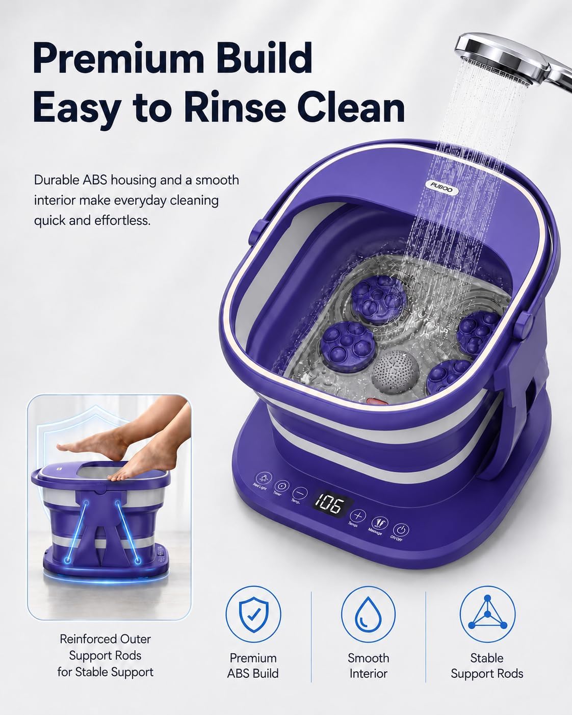 Puboo Collapsible Foot Spa Bath Massager with Heat, Precise Temp Control