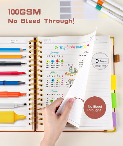 Hardcover Spiral Notebook journal with Removable Dividers Tabs, 300 Pages Leather 5 Subject Notebook College Ruled, 8"x10" Large B5 Notebooks for Work School Note taking, Lined Journal for Women,Black