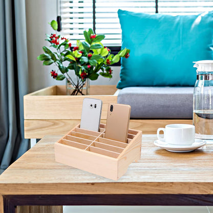 SEWACC Wooden Cell Phone Storage Box Holder Desktop Organizer 12 Grids Office Classroom Home Mobile Phone Storage Box