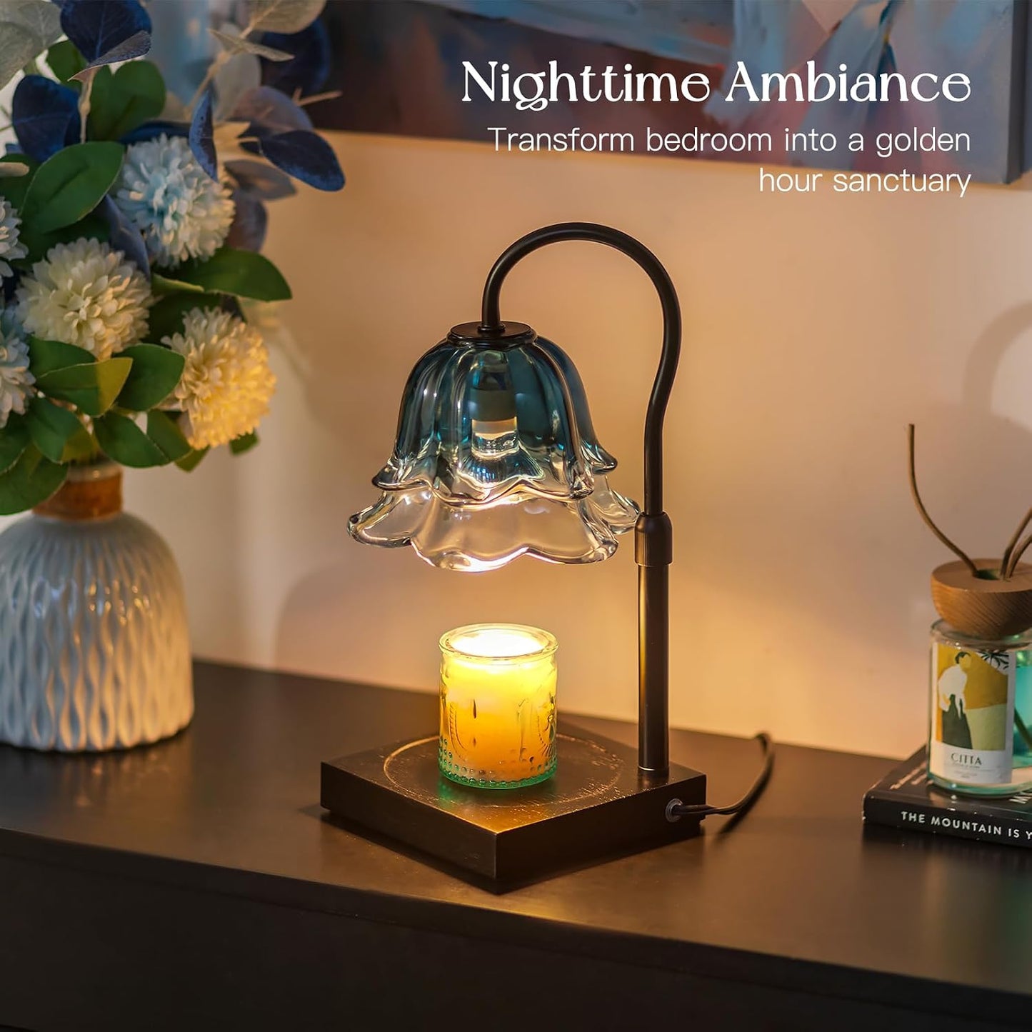 Candeldo Candle Warmer Lamp with Timer: Flower Gold Candle Lamps Height Adjustable Wax Melt House Warming Gifts New Home Decor Mothers Day Birthday Gift for Women Mom