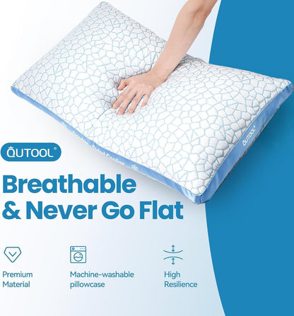 QUTOOL Double Sided Cooling Pillow for Hot Sleepers, Shredded Memory Foam Pillows Queen Size Set of 2, Adjustable Soft & Firm Gel Bed Pillow for Side, Back, Stomach Sleepers