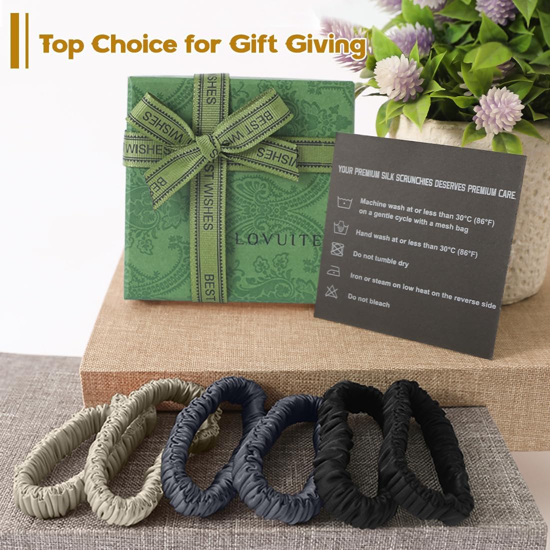 6PCS Silk Scrunchies for Hair, 100% Mulberry Silk Hair Ties, Scrunchies for Women Girls, Elastic Ponytail Holders No Damage