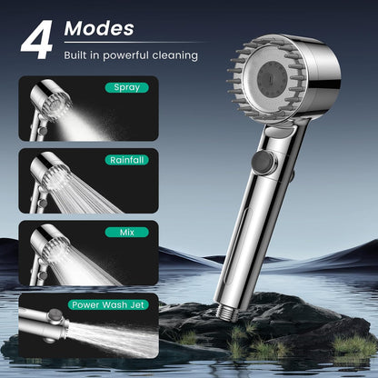 Filtered Shower Head with Handheld with 4PCS Filters, High Pressure 4 Spray Modes Shower heads with Filter, IronDrops Water Softener Filter for Hard Water 70" Hose (Chrome)