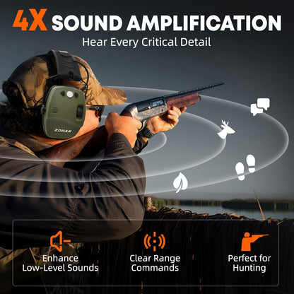 ZOHAN 035 Bluetooth 6.0 Shooting Ear Protection Earmuff, Active Noise Canceling, Hearing Protection with Sound Amplification (Green Bluetooth)