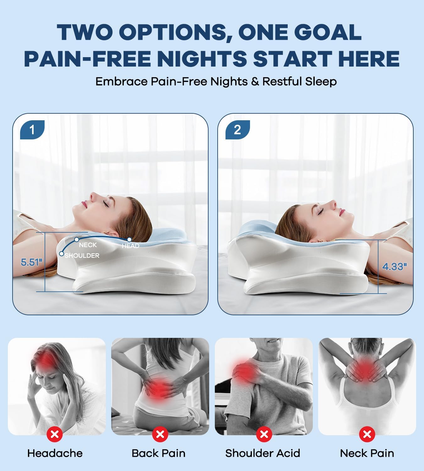 DONAMA Cervical Pillow for Neck and Shoulder,Contour Memory Foam Pillow,Ergonomic Neck Support Pillow for Side Back Stomach Sleepers with Pillowcase