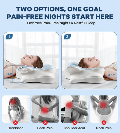 DONAMA Cervical Pillow for Neck and Shoulder,Contour Memory Foam Pillow,Ergonomic Neck Support Pillow for Side Back Stomach Sleepers with Pillowcase