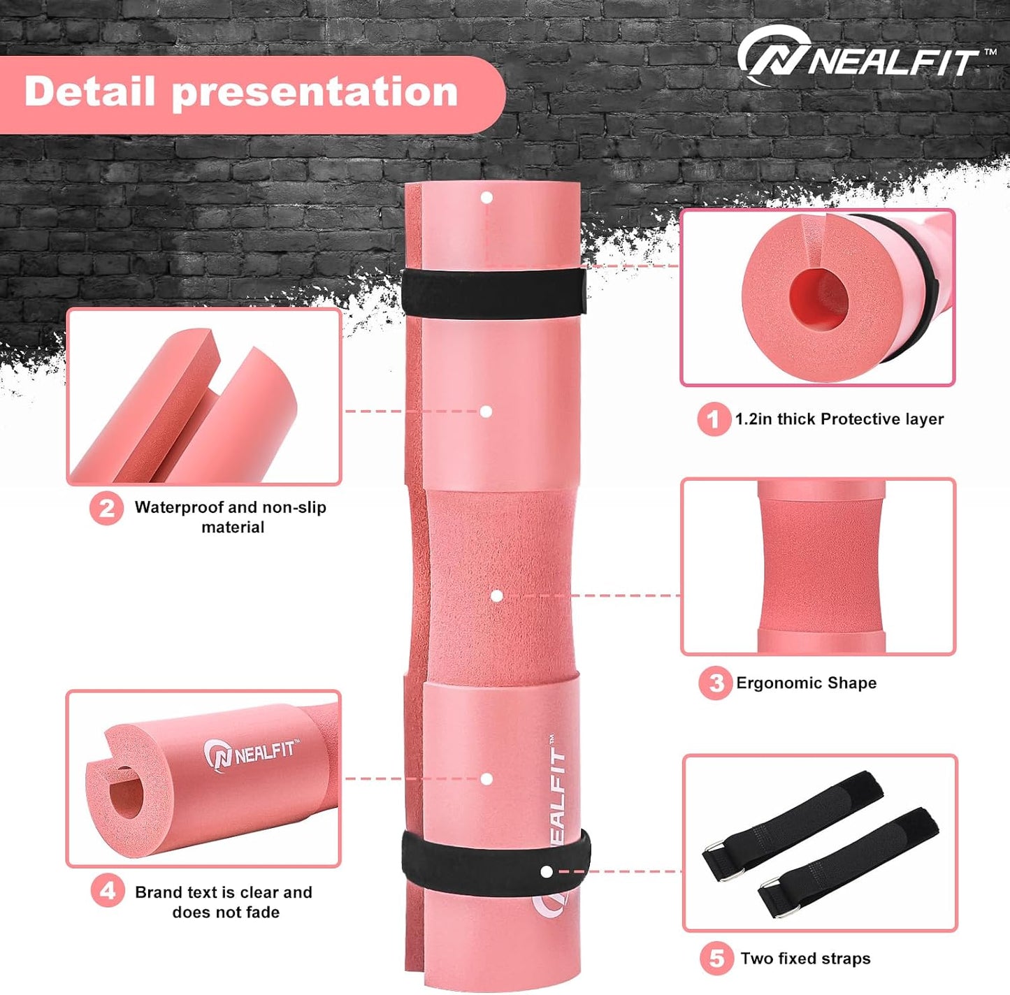 NEALFIT Barbell Pad Squat Pad for Squats—Squat Bar Pad—Great for Weightlifting,Lunges and Hip Thrusts—Foam Sponge Pad—Fit Standard and Olympic Bars Perfectly