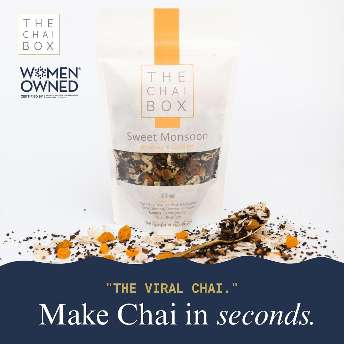 The Chai Box Traditional Coconut & Mango Chai - 100% Organic Black Tea