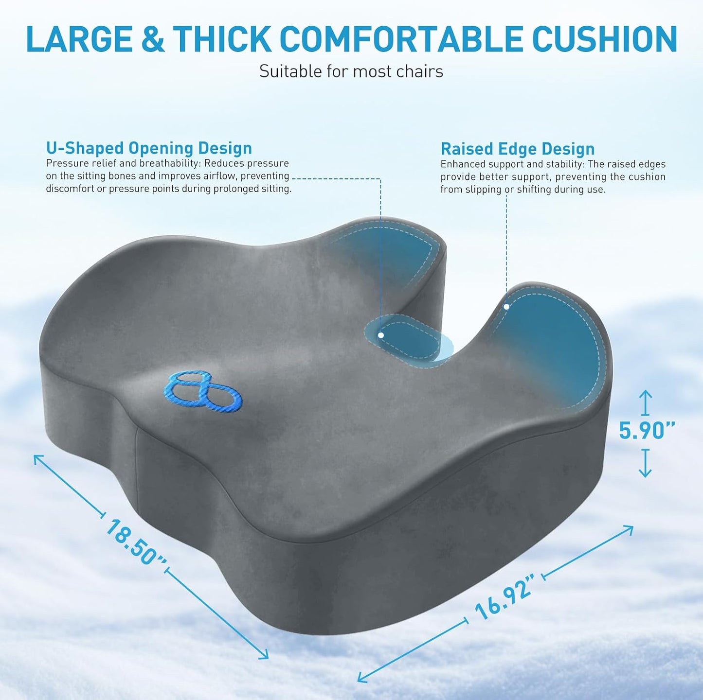 BlissTrends Seat Cushion with Velvet Cover, Thick Memory Foam Cushions for Office Chair, Car Seat, Airplane, Relieving Pressure Tailbone Sciatica Back Pain for Long Sitting, Car Drivers 4.7in Black