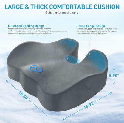BlissTrends Seat Cushion with Velvet Cover, Thick Memory Foam Cushions for Office Chair, Car Seat, Airplane, Relieving Pressure Tailbone Sciatica Back Pain for Long Sitting, Car Drivers 4.7in Black