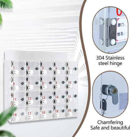 Acrylic Phone Charging Station with 40 Slots,Lockable Wall-Mounted for Employees,Office,School,Factory,Gym - Secure Mobile Device Storage Solution