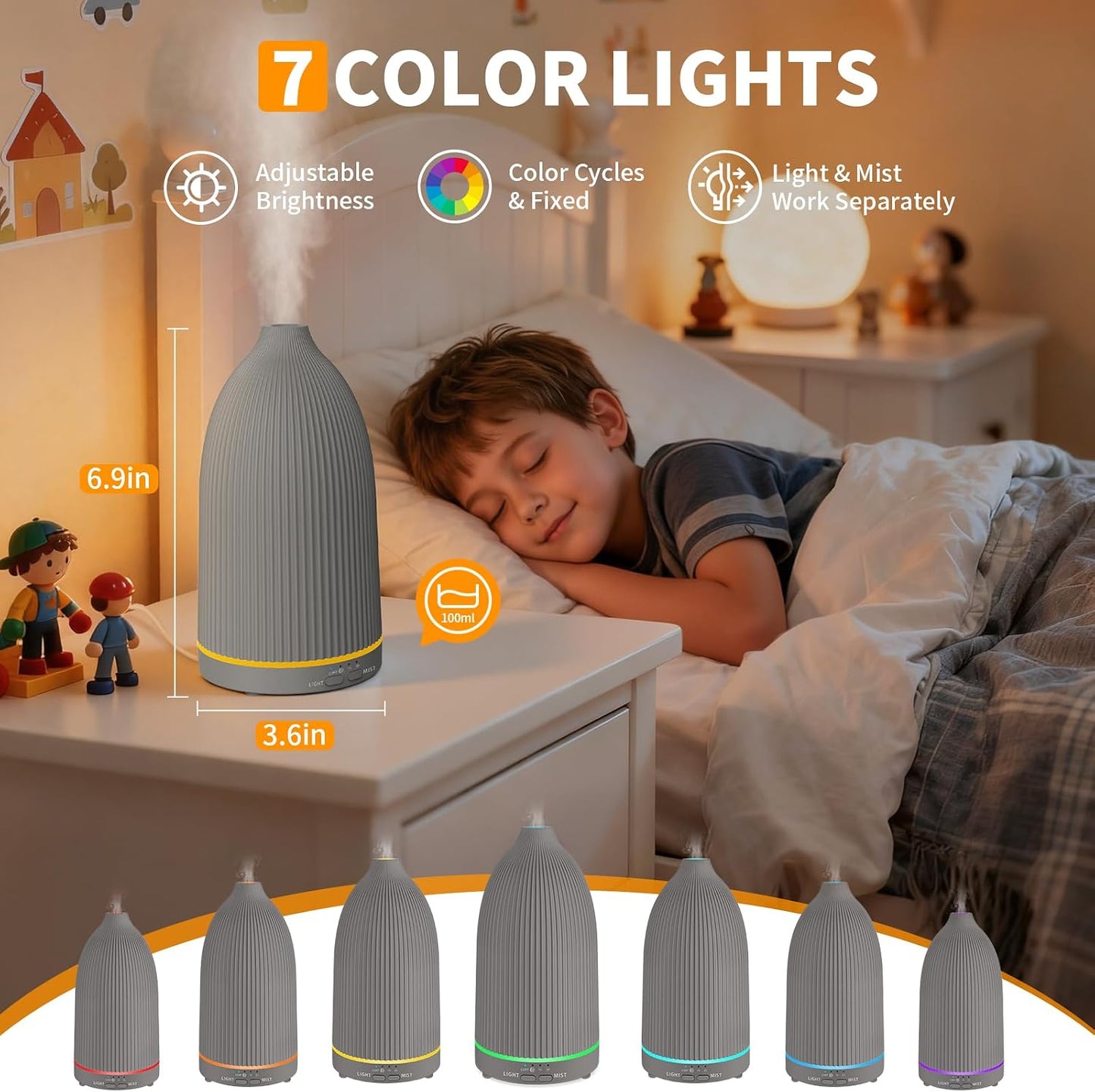 URPOWER 150ML Essential Oil Diffusers for Home, Ultrasonic Aromatherapy Diffuser with 7 Color Changing Lights, Timer & Auto Shut-Off, Scent Diffuser for Bedroom, Office, Yoga