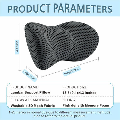 Lumbar Support Pillow for Office Chair, Ergonomic Memory Foam Back Cushion for Lower Back Support, Breathable Mesh Lumbar Cushion for Car Seat, Desk Chair & Long Sitting Relief