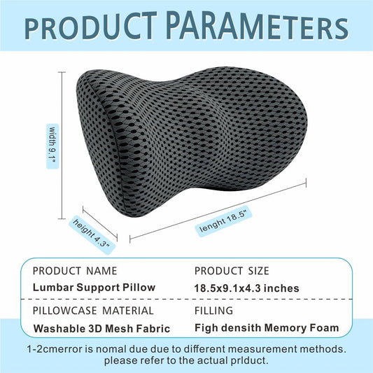 Lumbar Support Pillow for Office Chair, Ergonomic Memory Foam Back Cushion for Lower Back Support, Breathable Mesh Lumbar Cushion for Car Seat, Desk Chair & Long Sitting Relief