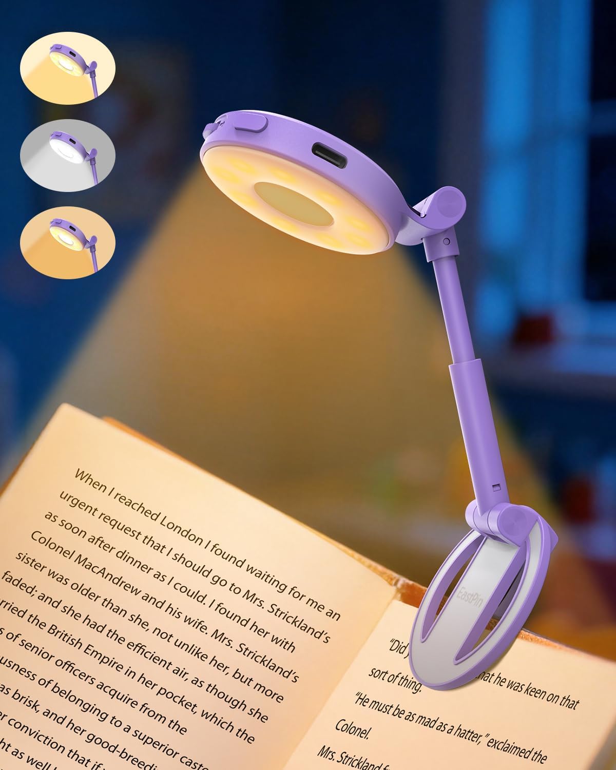 18 LED Rechargeable Clip On Book Light | 3 Color Temperatures, Stepless Dimming, Timer & Memory Function, Wide Beam Lighting, Bed Reading and Travel Use
