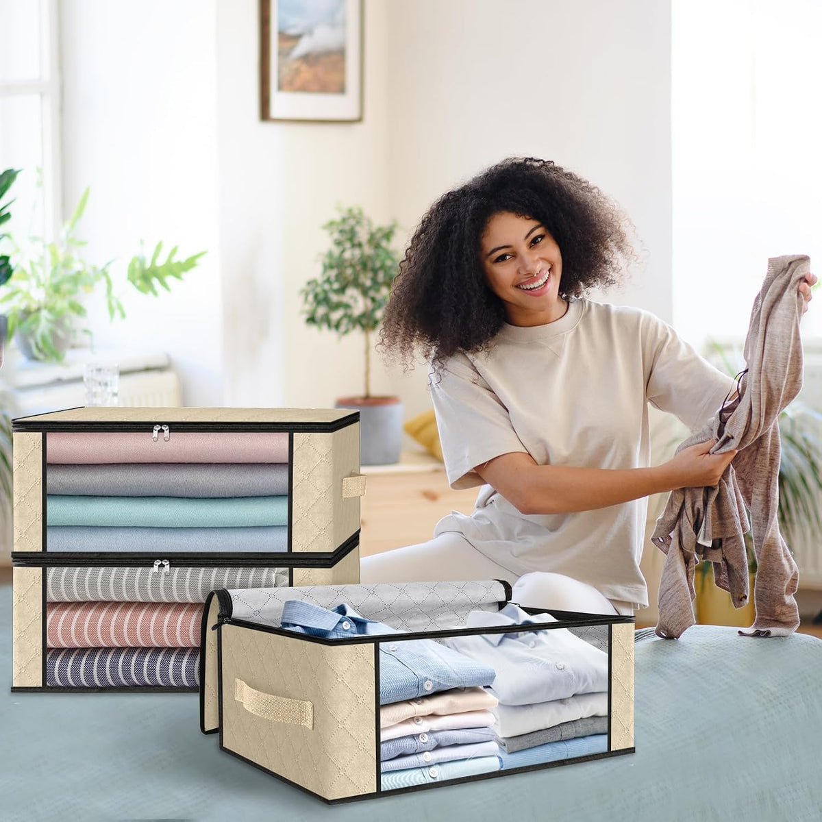 HomeHacks Clothes Organizer Storage Bags, 35L Storage Bins, Gray