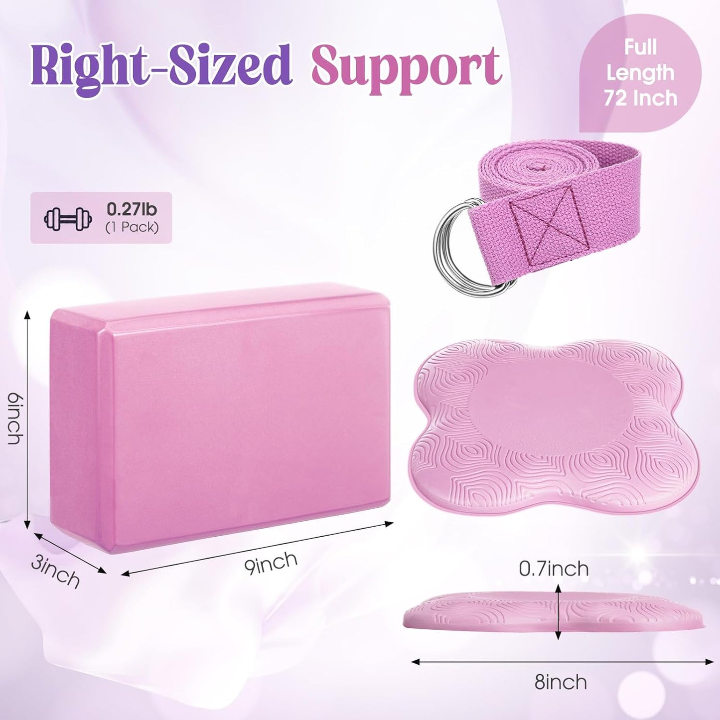 RoundFunny 5 Pcs Yoga Blocks Knee Pads Yoga Strap Set Soft Premium Foam Blocks Accessories for Pilates Meditation General Fitness Stability, Kneeling, Balance, Deepen Stretches and Toning