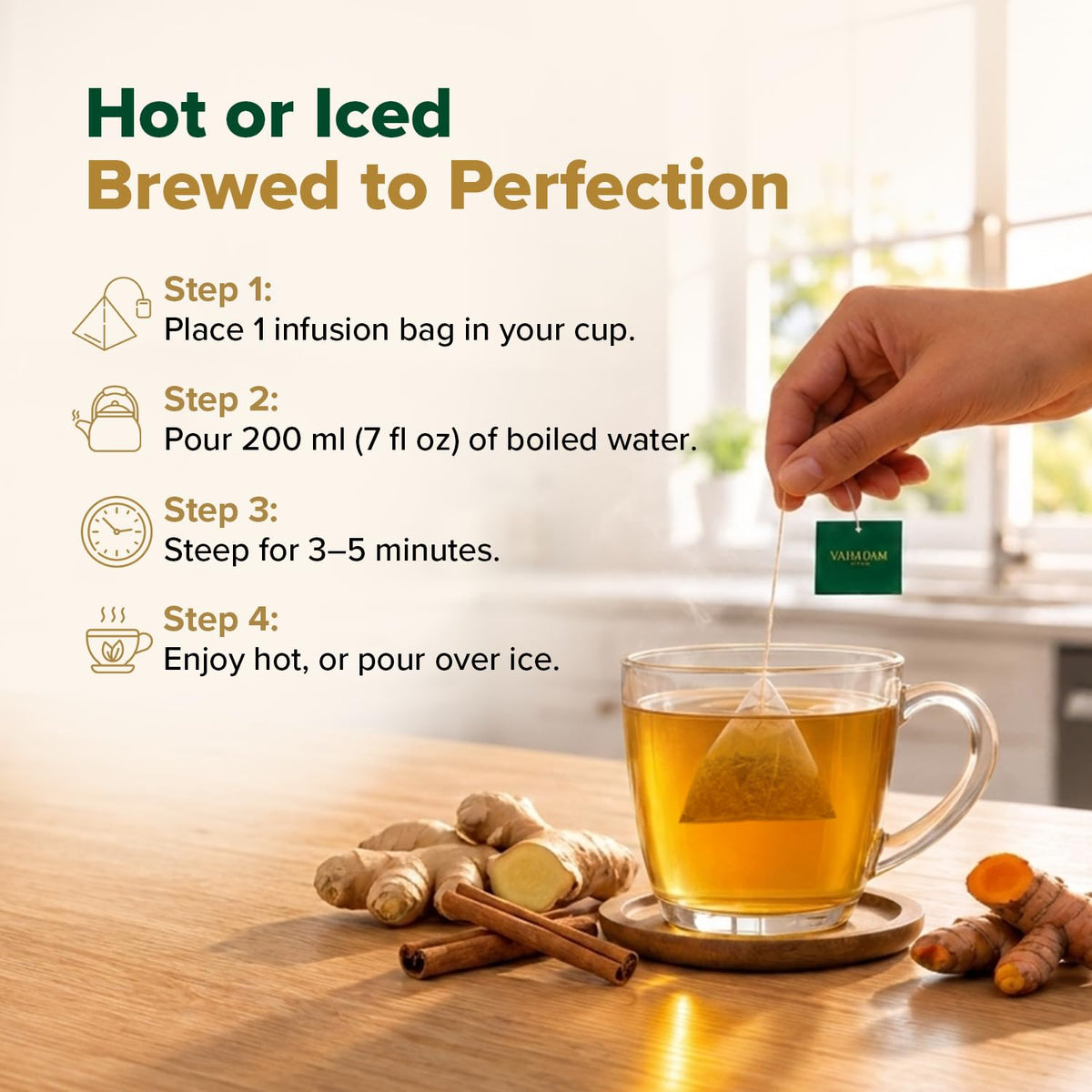 VAHDAM Turmeric Ashwagandha Tea(100 Pyramid Teabag)Caffeine Free Herbal Tea