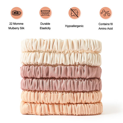 6PCS Silk Scrunchies for Hair, 100% Mulberry Silk Hair Ties, Scrunchies for Women Girls, Elastic Ponytail Holders No Damage