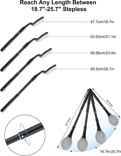 Back Scrubber for Shower, 17.52" - 25.7” Telescopic Back Washer for Shower with Anti-Slip Long Handle, Soft Nylon Bristles, Detachable Back Brush for Shower for Men Women Elderly