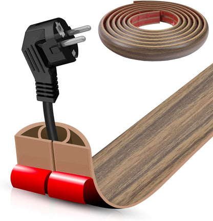 Floor Cord Cover Self Adhesive Cord Hider,10FT Cable Management, Extension Strip Protector for Wires, Prevent Cable Trips for Offices, Gyms, Exhibitions Cavity 0.39"(W) x 0.27"(H) BrownWood