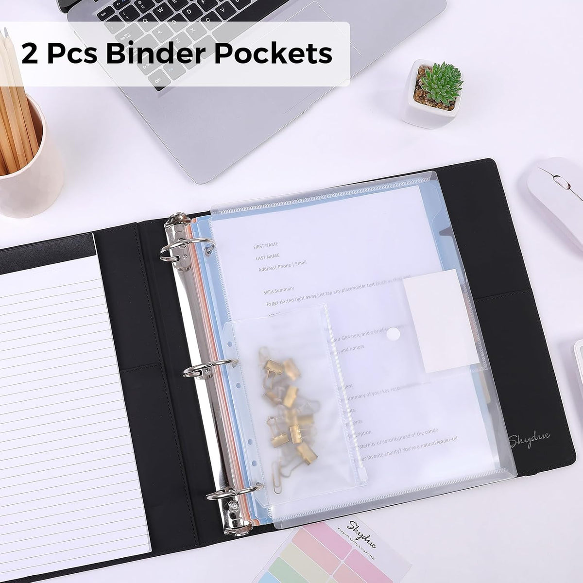 SKYDUE 3 Ring Binder with Clipboard, 13.2" × 10.2" Faux Leather 1 Inch Binder Organizer with 5 Pocket Dividers, Notepad, Labels & 2 Storage Pockets for Teachers, Students, Nurses & Office Work