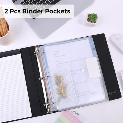 SKYDUE 3 Ring Binder with Clipboard, 13.2" × 10.2" Faux Leather 1 Inch Binder Organizer with 5 Pocket Dividers, Notepad, Labels & 2 Storage Pockets for Teachers, Students, Nurses & Office Work