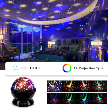 Kids Star Projector Night Light, Star Night Light Projector for Kids, Ceiling Stars Projection Lamp with Timer, 360° Rotating Night Light for Bedroom, Birthday Gift for 3 4 5 Year Old Girls Boys Black