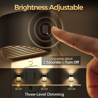 DORESshop LED Night Light[2 Pack], Night Lights Plug into Wall, 3 Level Brightness Adjustable Plug in Night Light, Dusk to Dawn Sensor, Nightlights for Adults, Bedroom, Bathroom, Hallway, Amber