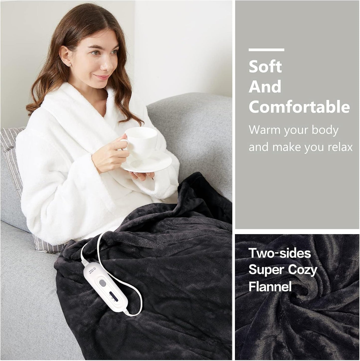 Tefici Heated Blanket Throw 50"x60", Ultra Soft 2-Layer Flannel Electric Blanket, for Home Office Sofa,3 Heat Settings, 4H Auto Off, ETL FCC Certified, Overheat Protection, Machine Washable, Camel