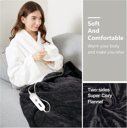 Tefici Heated Blanket Throw 50"x60", Ultra Soft 2-Layer Flannel Electric Blanket, for Home Office Sofa,3 Heat Settings, 4H Auto Off, ETL FCC Certified, Overheat Protection, Machine Washable, Camel