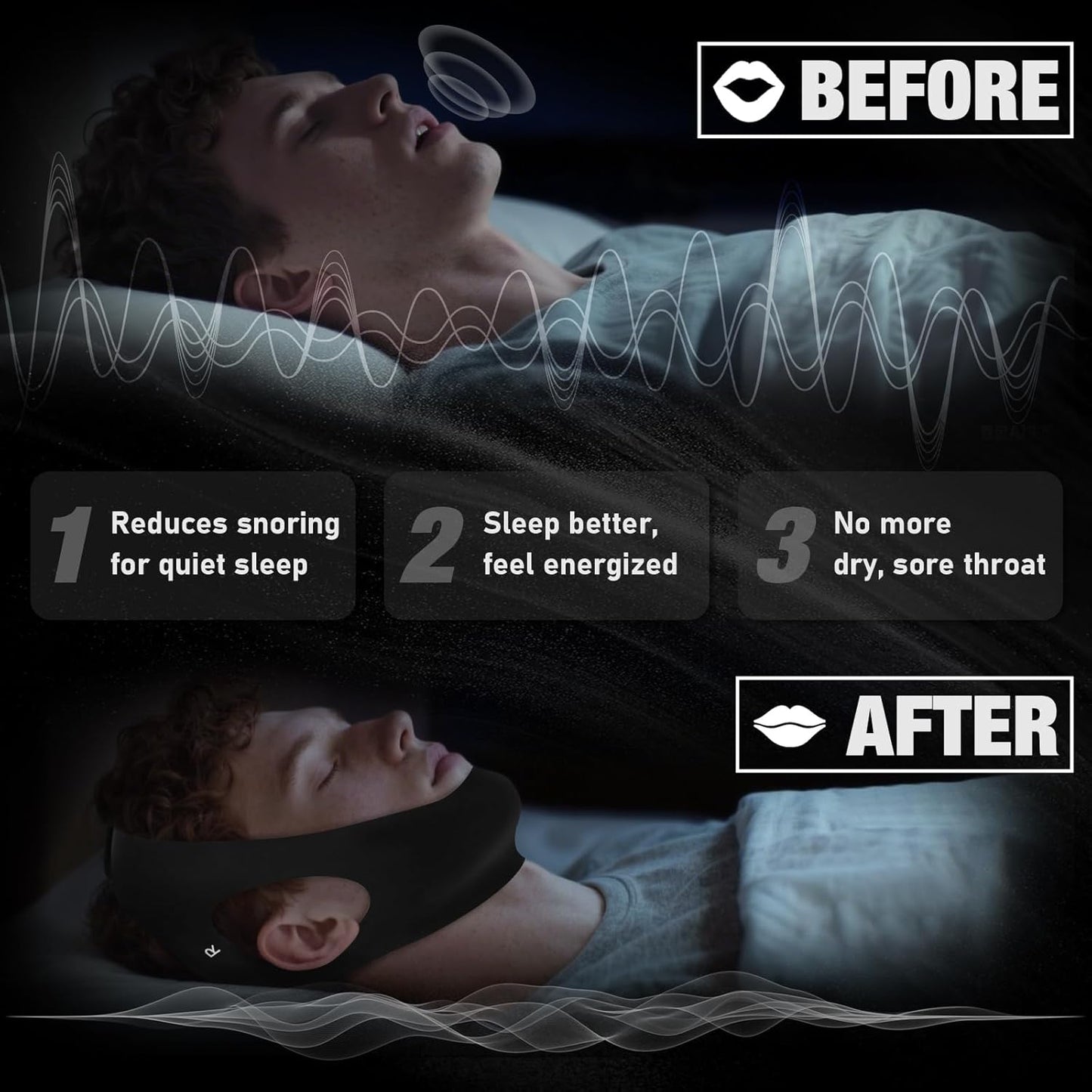 2 Pack Anti Snore Chin Strap for Sleeping, Jaw Tape Mouth Snoring Sleep Devices Stopper, Cpap Users Breathing Head Mouthpiece Solution Keep Closed, Mandibular Advancement Reducing Aids Men Women
