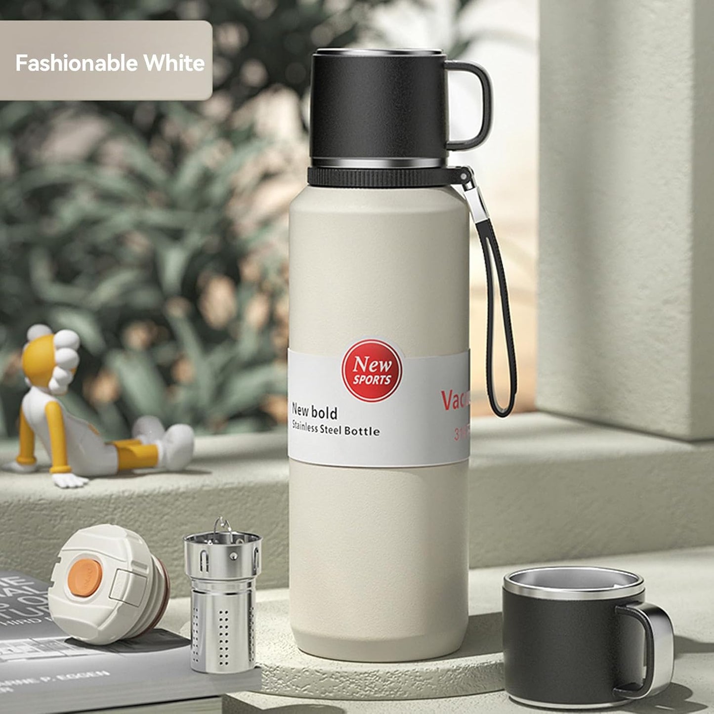 Stainless Steel Insulated Tea Infuser Bottle, Vacuum Insulated Water Bottle, Tea Tumbler with Separate Tea Compartment, 24-Hrs Insulation Commute Travel (White,32oz/1000ml)