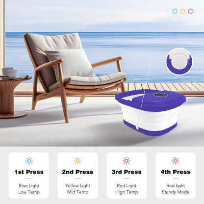 KNQZE Collapsible Foot Spa Bath with Heat & Remote Control, Bubble Massage, Temperature Control, Red Light, Timer, 16 Rollers & Pumice Stone for a Soothing Spa Experience