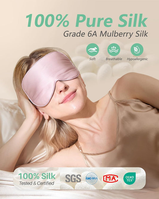 BeeVines 100% Real Mulberry Silk 2 Pack Sleep Mask, Natural Pure Silk Eye Masks with Adjustable Strap for Sleeping, Block Light Eye Sleep Shade Cover, Reduces Puffy Eyes Traveling Gifts
