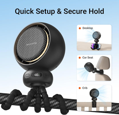 MAMAZING Portable Stroller Fan for Cooling, 70° Auto Oscillation, 5000mAh