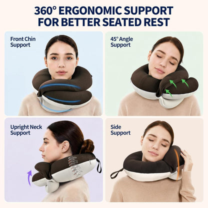 BUYUE Travel Neck Pillows for Airplanes, Memory Foam 360° Head Support Sleep for Long Flight, Skin-Friendly & Breathable, Kit with Eye Mask, Earplugs and Storage Bag (Adult, Grey, 90+ lbs)