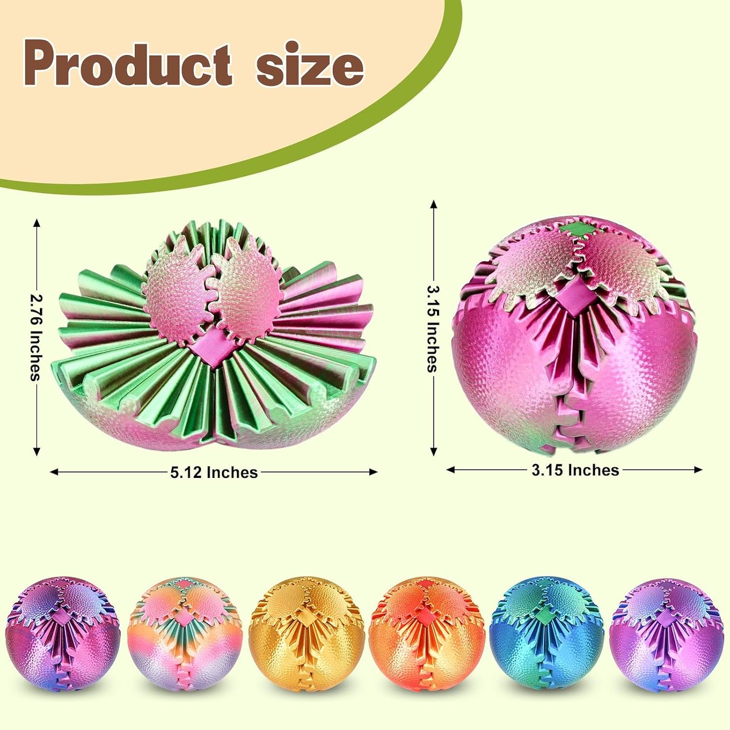 Gear Ball Fidget Toys Steampunk Gear Sphere Stress Relief for Kids Adults 3D Printed Unique Funny Birthday Gift for Christmas White Elephant Stocking Stuffer Easter (Ombre Purple, Dia. 2.5" )
