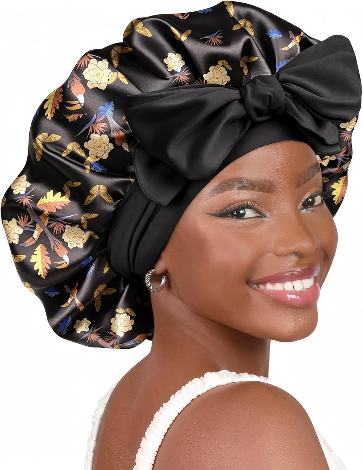 YANIBEST Adjustable Satin Bonnet for Sleeping Women Double Layer Hair Wrap Reduce Friction Prevent Frizz Natural Curly Hair