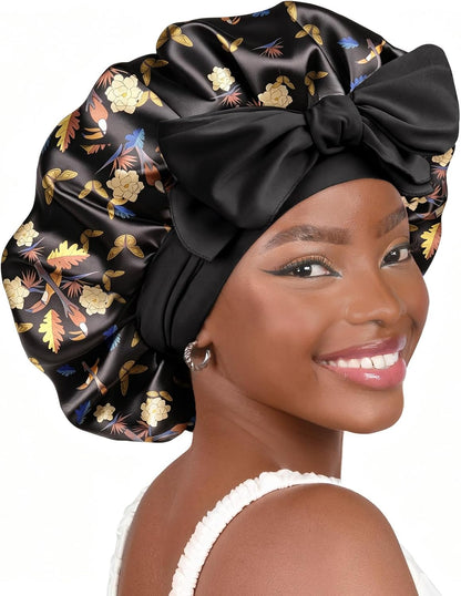 YANIBEST Adjustable Satin Bonnet for Sleeping Women Double Layer Hair Wrap Reduce Friction Prevent Frizz Natural Curly Hair