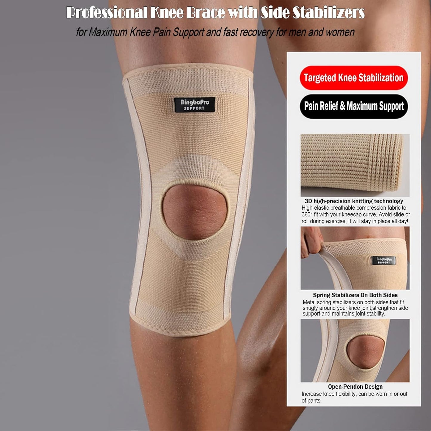 Professional Knee Brace With Stabilizer For Men Women,Compression Knee Sleeve Support Brace for Pain Relief, Fast Recovery,Meniscus Tear,ACL,MCL,Arthritis,Running,Sport Protection