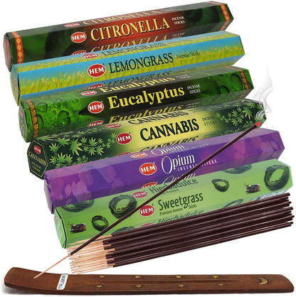 Hem Incense Sticks Variety Pack #23-120 Insence-Sticks (6 Incents x 20 Insense) + Incense Stick Holder with 6 Most Liked Scents Including Patchouli Dragons Blood White Sage Frankincense-Myrrh