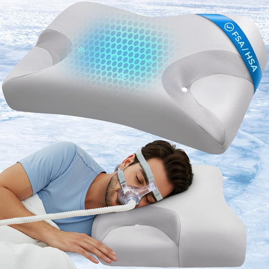 IKSTAR HSA/FSA Cooling CPAP Pillow for Side Sleepers - Sleep Apnea Pillow for CPAP User - Reduce Air Leak/Hose Tangle/Mask Pressure - Memory Foam Neck Support Nasal Pillows Side/Back/Stomach Sleeper