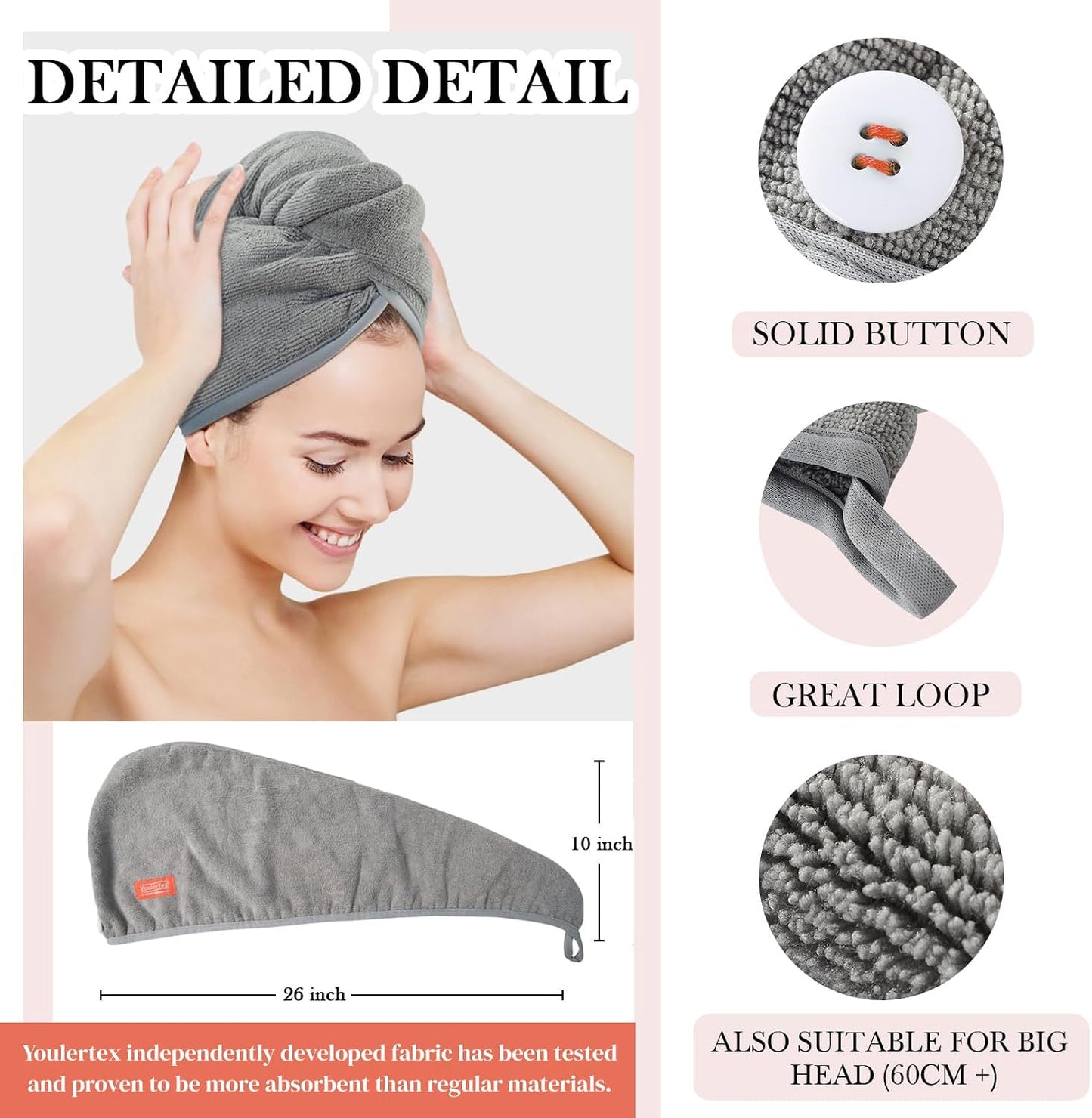YoulerTex Microfiber Hair Towel Hairs Wrap: 2 Pack 10X26 Hair Dryer Towels for Women Absorbent Turban Twist Drying Shower Cap Curly Hairs Products for Hair's Care Accessories (Navy Blue)