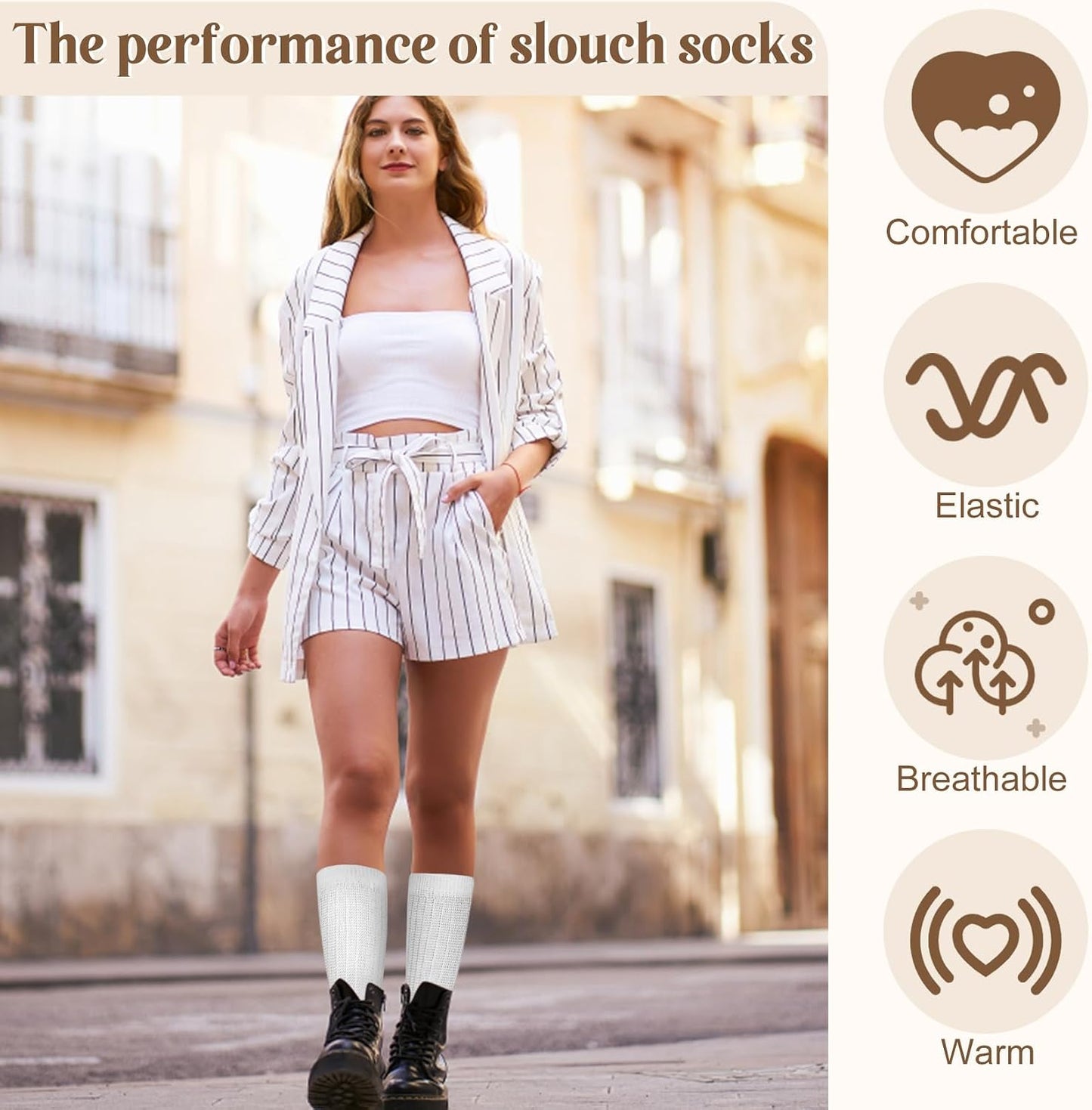 Justay 5 Pairs Slouchy Socks for Women - Slouch Long Crew Knit Boot Athletic Calf Tube Scrunch Socks
