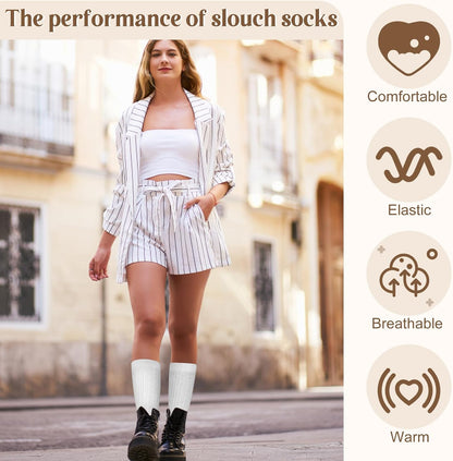 Justay 5 Pairs Slouchy Socks for Women - Slouch Long Crew Knit Boot Athletic Calf Tube Scrunch Socks